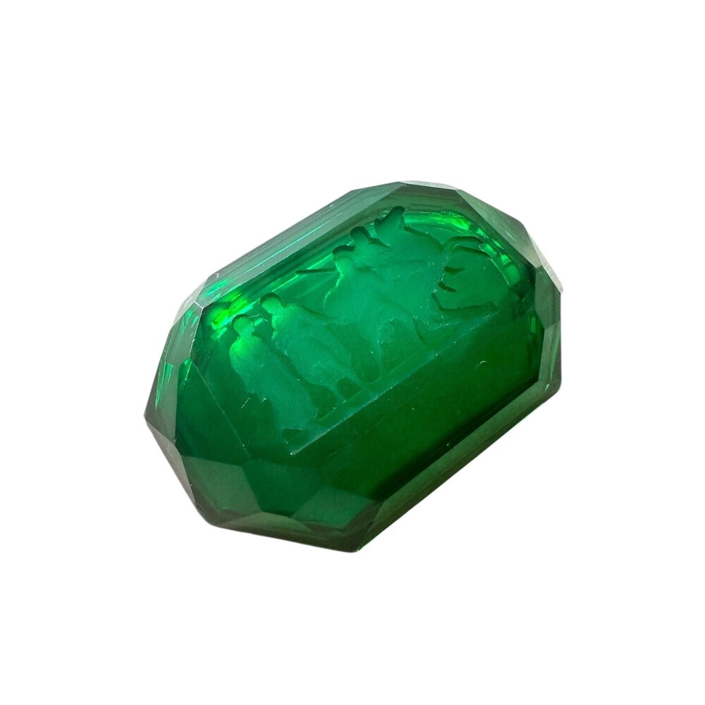 Vintage Bohemian Emerald Green Glass Horse Intaglio Paperweight, Czech Art